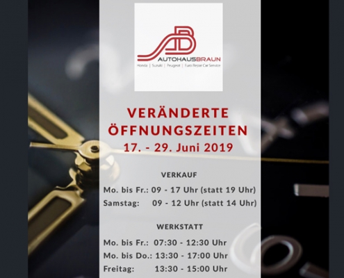 Veränderte Öffnungszeiten | Autohaus Braun Lampertheim-Hüttenfeld